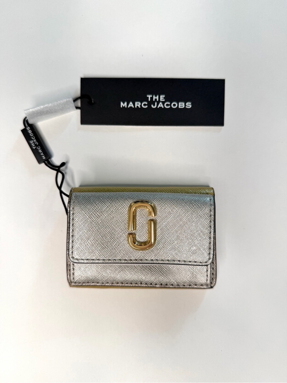 Marc Jacobs Metallic Silver and Gold Compact Wallet with Gold Hardware